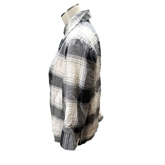 Josephine Chaus 10P Vintage Silk Plaid Blouse Black Gray Uptown Archivist Style - Picture 3 of 11